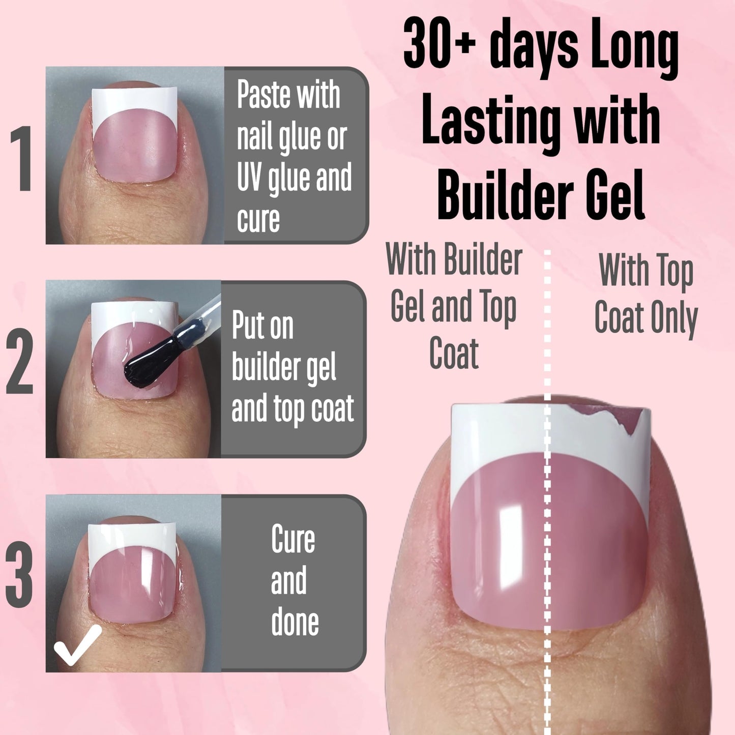 NOVO OVO French Tip Toe Nails Berry Pink – Press-On Tips with Pre-Applied Primer & Base Coat