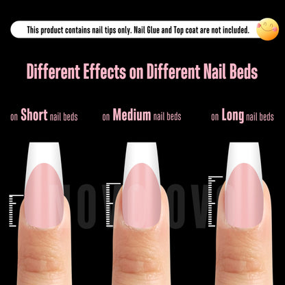 NOVO OVO White French Tip Medium Coffin Nail Tips – Baby Pink, Extra Thick Soft Gel, 240 pcs (15 Sizes)