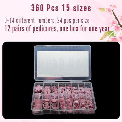 NOVO OVO Fake Toe Nail Tips Press On – Berry Pink French Tip Soft Gel Toenail Extensions, 360Pcs, 15 Sizes