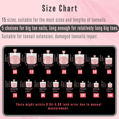 NOVO OVO French Tip Toe Nail Tips – Pre-Designed Soft Gel, Baby Pink, 240 pcs, 15 Sizes