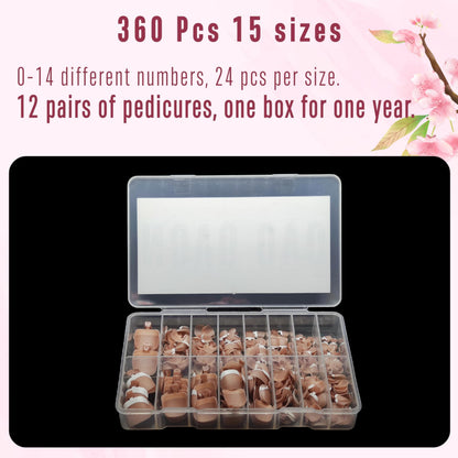 NOVO OVO Fake Toe Nail Tips – French Tip Soft Gel Pedicure Kit, 360Pcs, 15 Sizes, Matte Full Cover