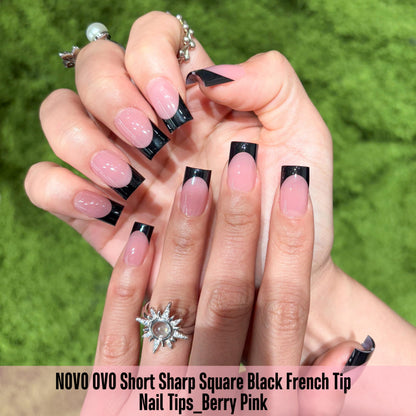 NOVO OVO Short Sharp Square Nail Tips Berry Pink – 240 pcs, 15 Sizes, Soft Gel Full Cover with Builder Gel & Top Coat