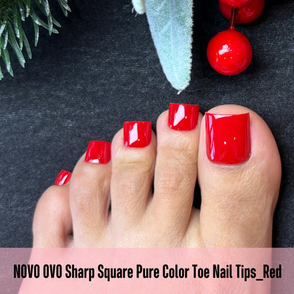 NOVO OVO Red Toe Nail Tips Square - 240Pcs Soft Gel Press On Toenails, 15 Sizes, Wide Fit
