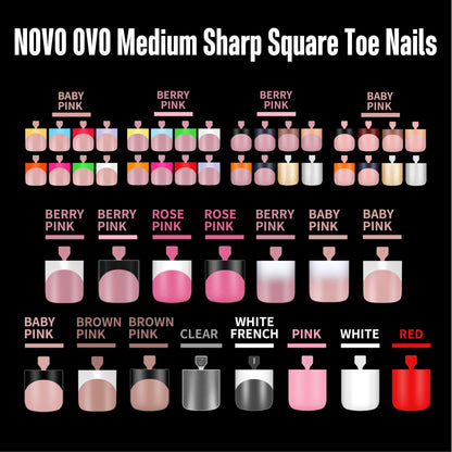 NOVO OVO Red Toe Nail Tips Square - 240Pcs Soft Gel Press On Toenails, 15 Sizes, Wide Fit
