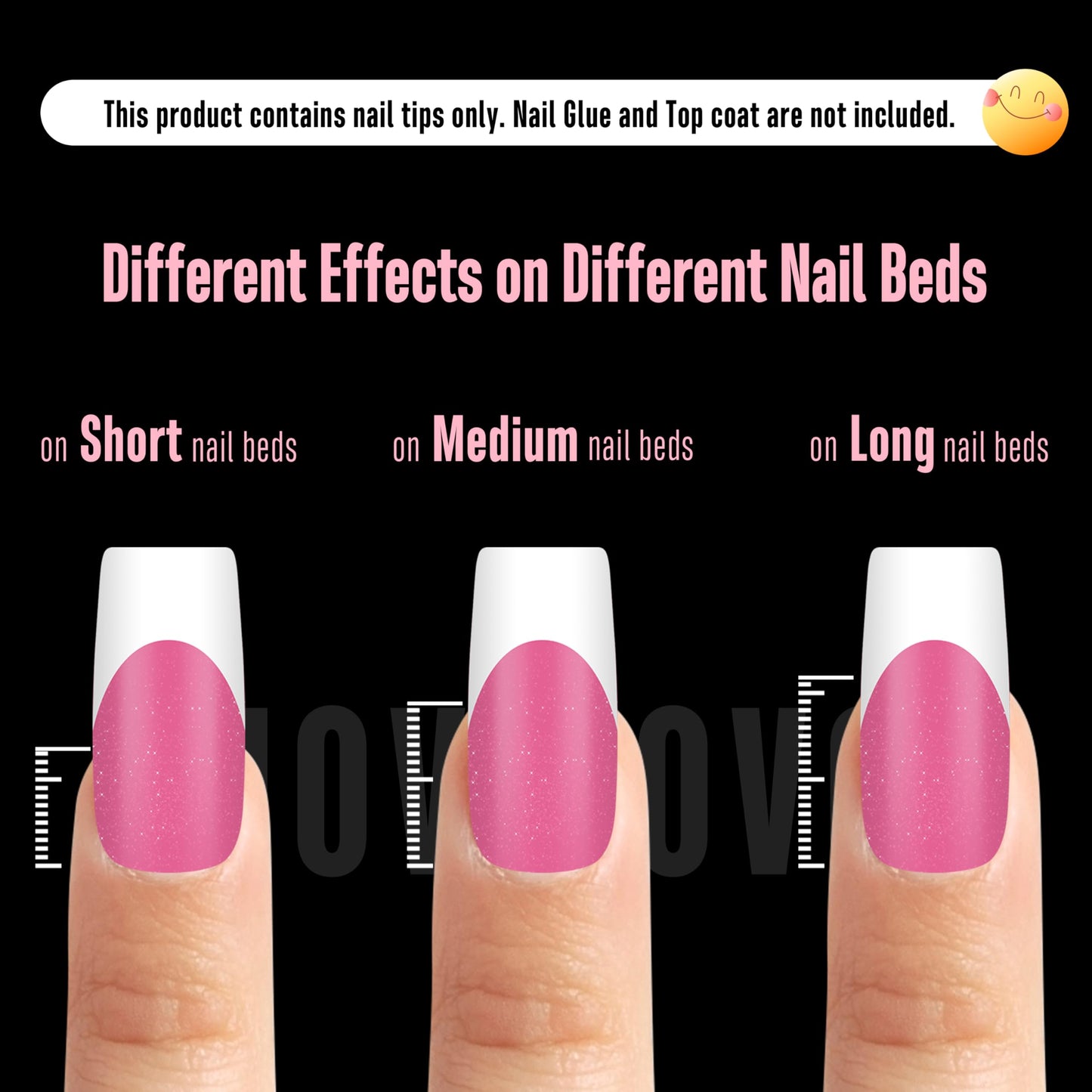 NOVO OVO White French Tip Square Nail Tips – Rose Pink, Extra Thick Soft Gel, 240 pcs (15 Sizes)