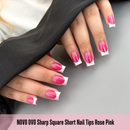 NOVO OVO Short Sharp Square White French Tip Nails – Press-On, 15 Sizes, 240 pcs