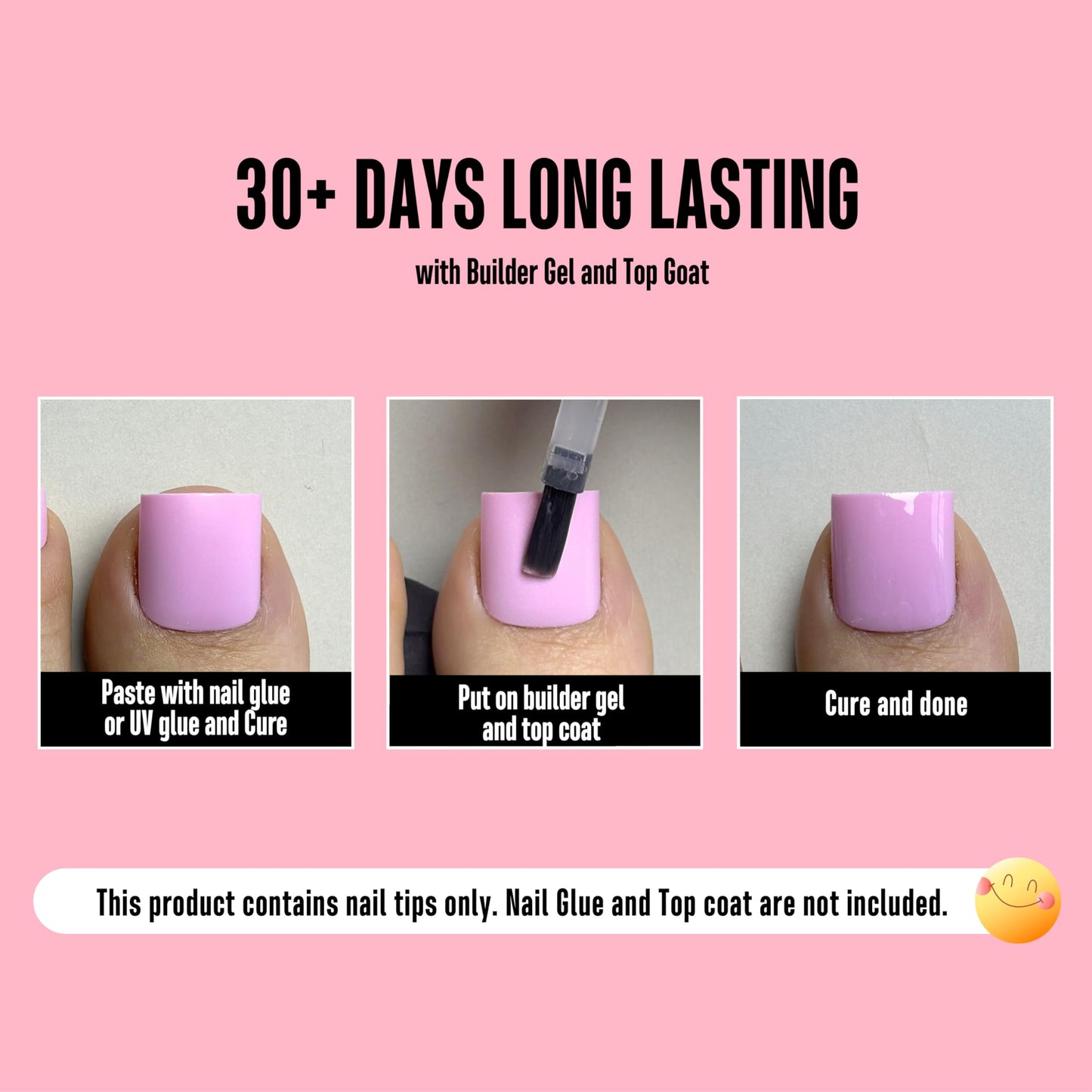 NOVO OVO Pink Square Toe Nail Tips – 240Pcs Soft Gel Full-Cover Nails, 15 Sizes Wide Fit