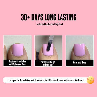 NOVO OVO Pink Square Toe Nail Tips – 240Pcs Soft Gel Full-Cover Nails, 15 Sizes Wide Fit