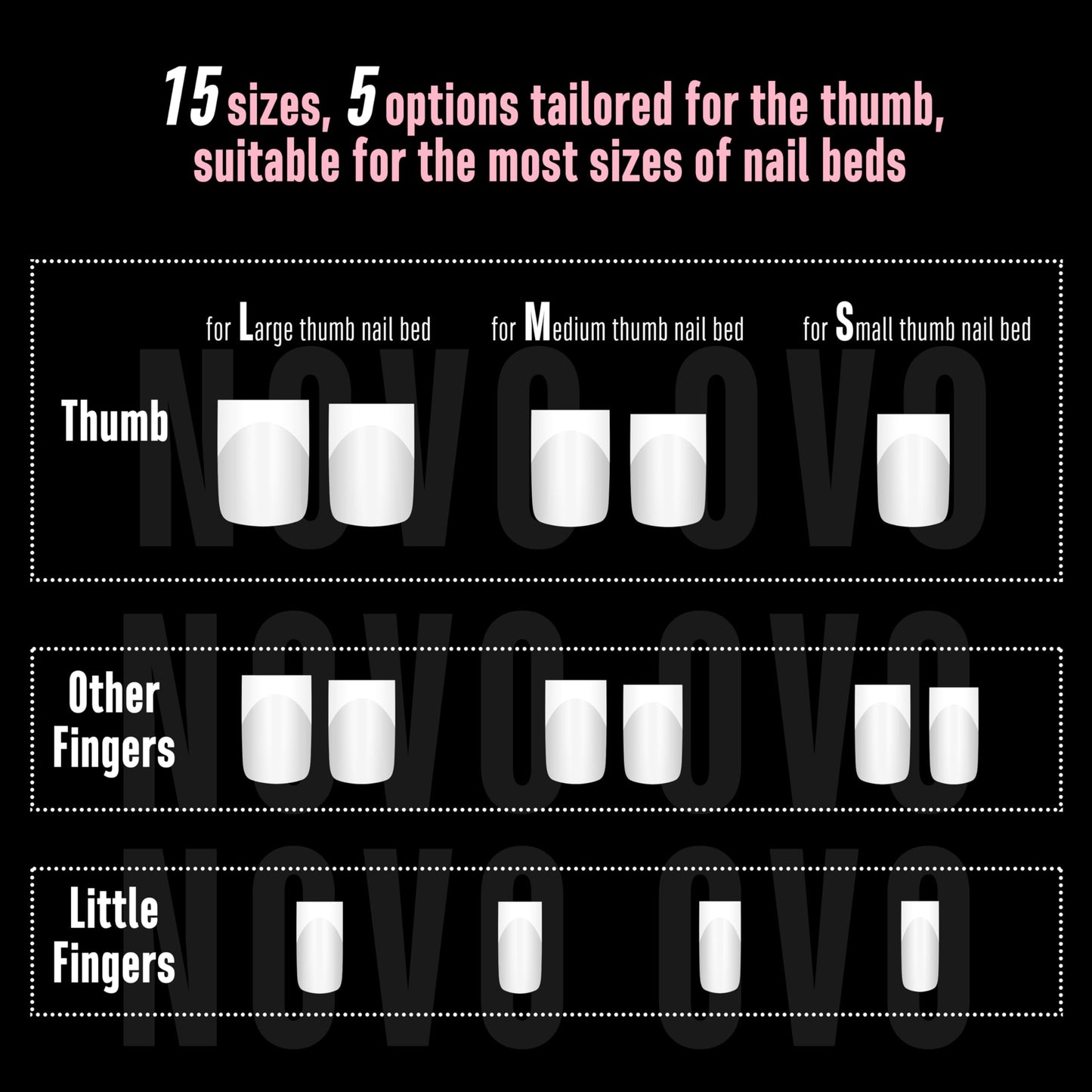 NOVO OVO Milky White Short Sharp Square French Tip Nails – Press-On Soft Gel Tips, 15 Sizes, 240 pcs