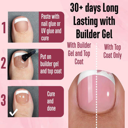 NOVO OVO Fake Toe Nail Tips – French Tip Soft Gel Pedicure Kit, 360Pcs, 15 Sizes, Matte Full Cover