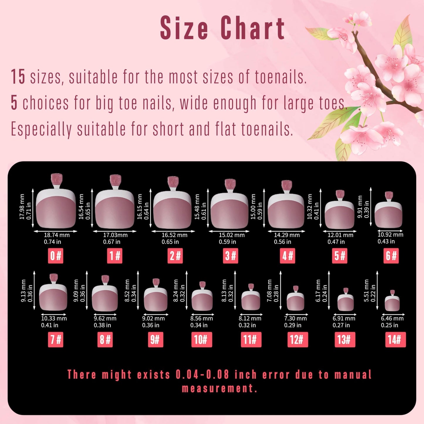 NOVO OVO Fake Toe Nail Tips Press On – Berry Pink French Tip Soft Gel Toenail Extensions, 360Pcs, 15 Sizes