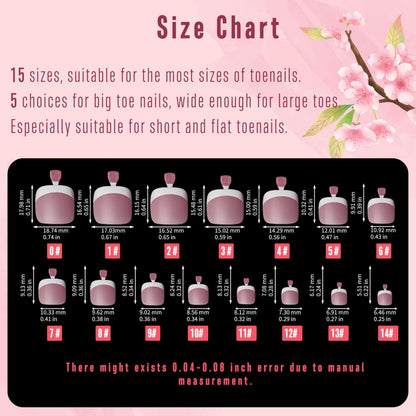 NOVO OVO Fake Toe Nail Tips Press On – Berry Pink French Tip Soft Gel Toenail Extensions, 360Pcs, 15 Sizes