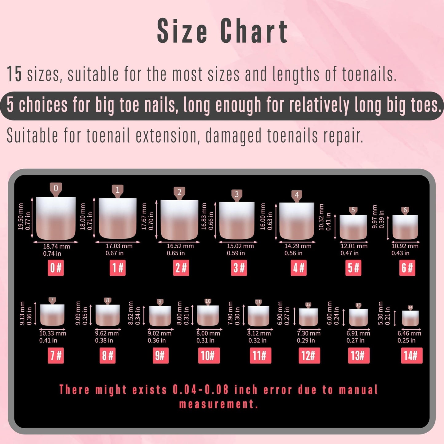 NOVO OVO Ombre French Tip Toe Nail Tips – Pre-Designed Soft Gel Press-On, Brown Pink, 240 pcs, 15 Sizes
