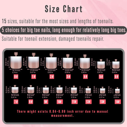 NOVO OVO Ombre French Tip Toe Nail Tips – Pre-Designed Soft Gel Press-On, Brown Pink, 240 pcs, 15 Sizes