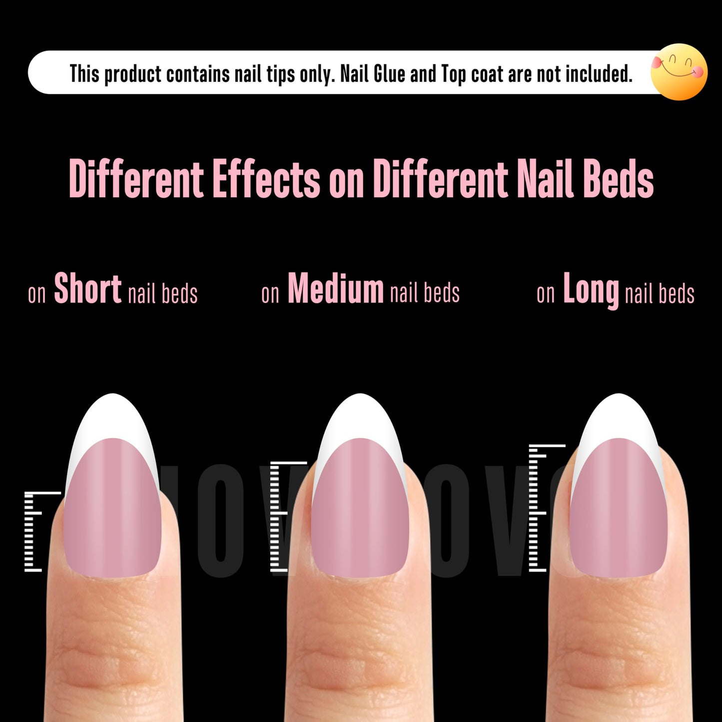 NOVO OVO White French Tip Almond Nail Tips Berry Pink – 240 pcs, 15 Sizes