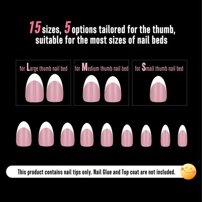 NOVO OVO White French Tip Almond Nail Tips Berry Pink – 240 pcs, 15 Sizes