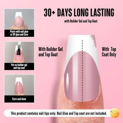 NOVO OVO White French Tip Coffin Nail Tips – Berry Pink, Extra Thick Soft Gel, 240 pcs, 15 Sizes (No Glue Included)