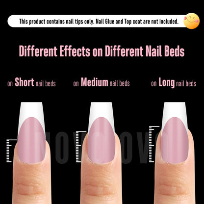 NOVO OVO White French Tip Coffin Nail Tips – Berry Pink, Extra Thick Soft Gel, 240 pcs, 15 Sizes (No Glue Included)