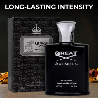 NovoGlow Great Avenues for Men – 100ml EDP Spray | Long-Lasting Woody, Fruity & Smoky Scent