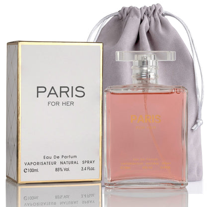 NovoGlow Paris For Her Eau de Parfum – 3.4 oz Gift Set with Suede Pouch
