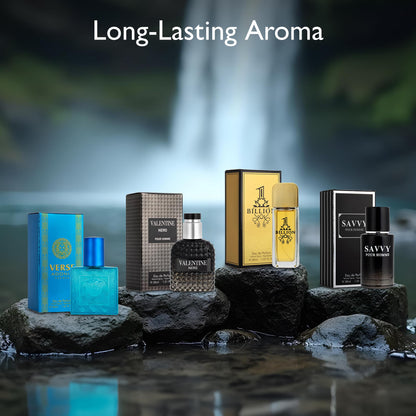 NovoGlow Signature Scent 4-Piece Mini Fragrance Set for Men – Verse Adonis, Valentine Nero, Savvy & 1 Billion (30ml Each)