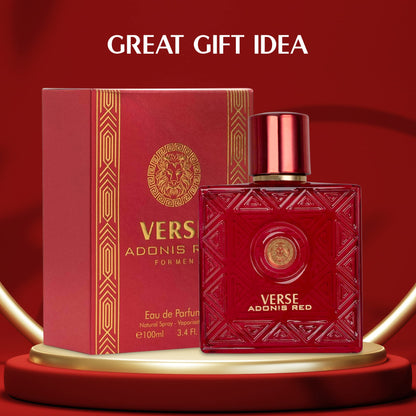 NovoGlow Verse Adonis Red for Men – 100ml EDP | Long-Lasting Fruity-Woody Floral Scent + Carrying Pouch