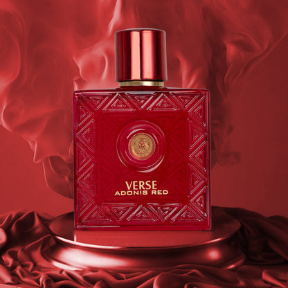 NovoGlow Verse Adonis Red for Men – 100ml EDP | Long-Lasting Fruity-Woody Floral Scent + Carrying Pouch