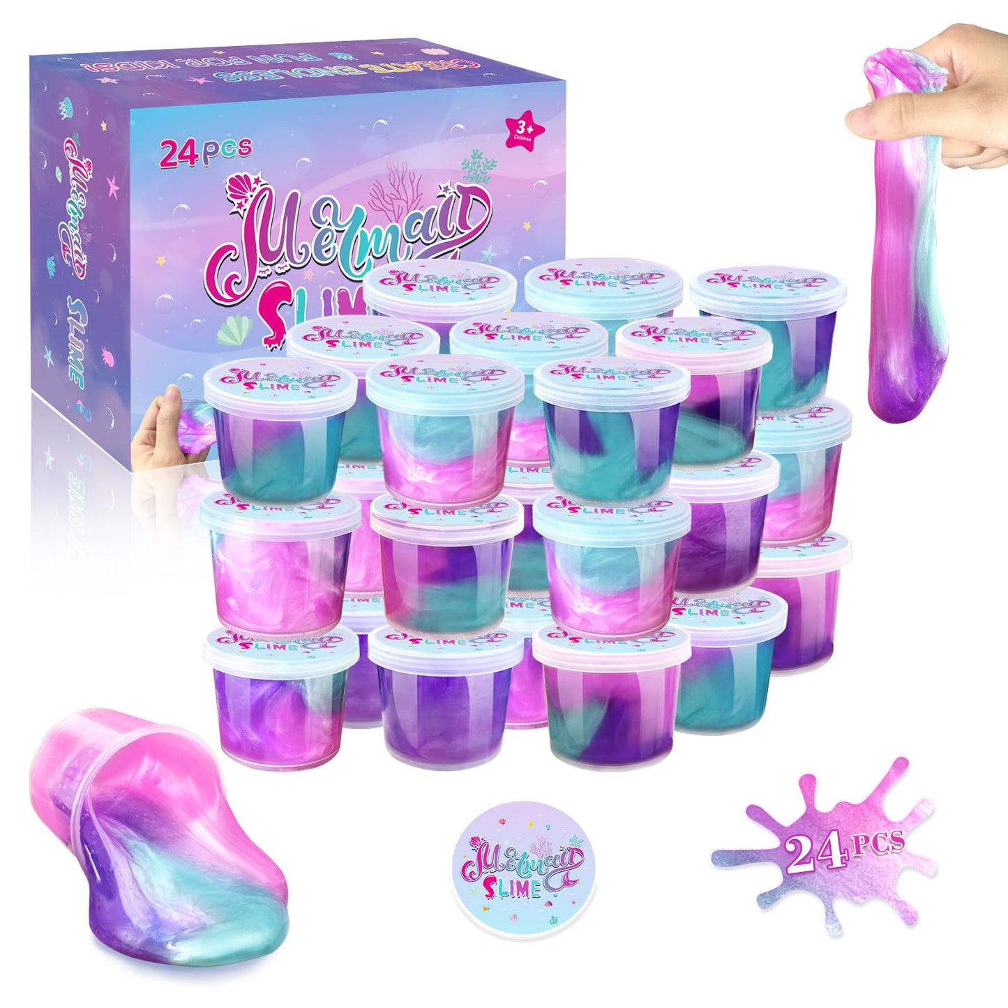 NPNE 24-Pack Mermaid Slime Party Favors – Non-Sticky, Stretchy Putty for Kids