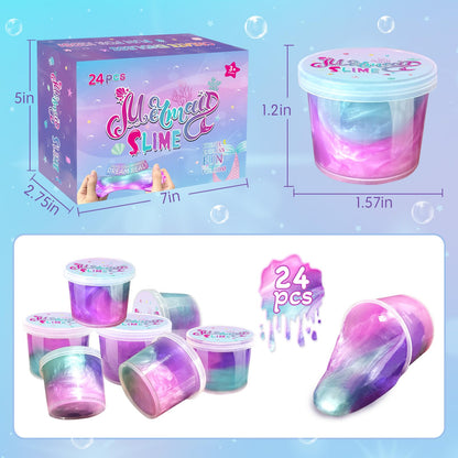 NPNE 24-Pack Mermaid Slime Party Favors – Non-Sticky, Stretchy Putty for Kids