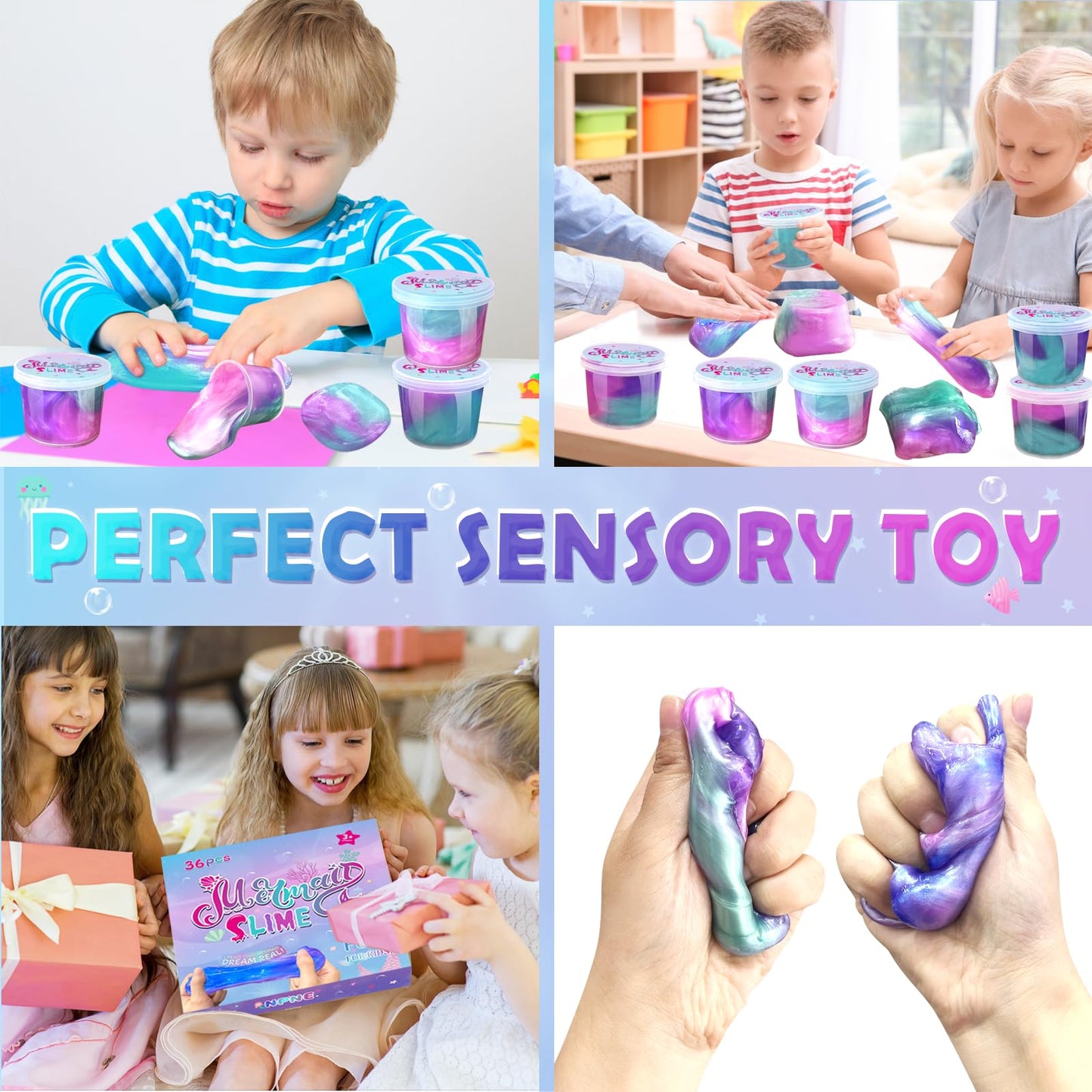 NPNE 24-Pack Mermaid Slime Party Favors – Non-Sticky, Stretchy Putty for Kids