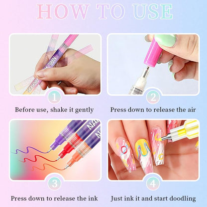 NRAEC 12 Colors Nail Art Pens Set – 0.5mm Fine Tip, Quick-Dry & Waterproof