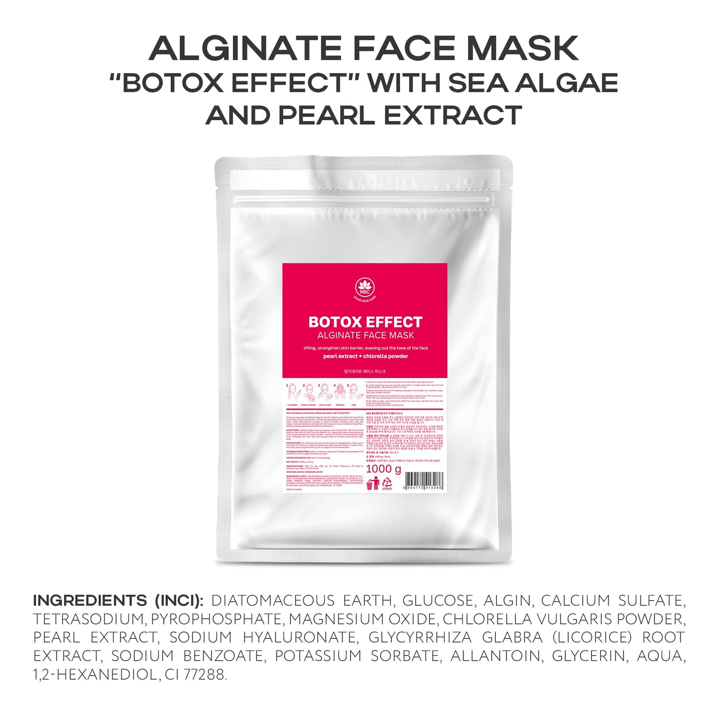NSC Alginate Mask with Chlorella & Pearl Extract – 2.2lb, 40+ Applications