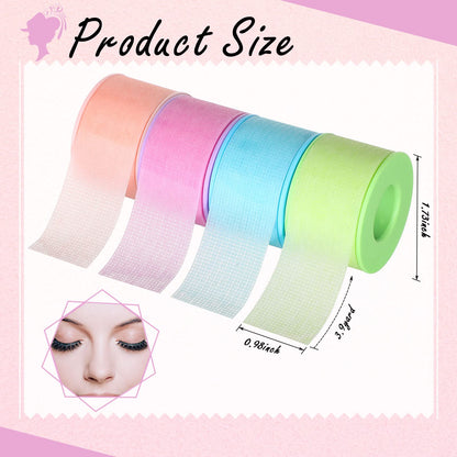 Nuanchu 4 Rolls Lash Tape for Eyelash Extensions — Breathable Microporous Adhesive Tape, 0.98 Inch x 3.9 Yard per Roll (Colorful)