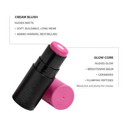 Nudestix Nudies Matte + Glow Core Magenta Magic — Dual-Core Cream Blush Stick with Ceramides, Peptides & Vitamin E