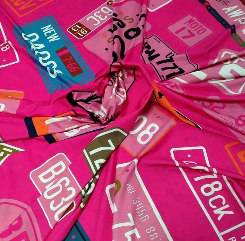 Pink Number Plate Pattern Fabric by Metre