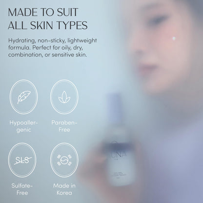 NUNA Ultra Hydrating Face Serum Spray — Peptides, Niacinamide, Hyaluronic Acid • Korean Lightweight Mist & Makeup Setter, 3.38 fl oz