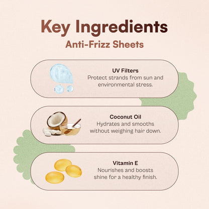 Nunzio Saviano Anti-Frizz Hair Sheets – 15 Count | On-the-Go Frizz Control for Curly, Wavy & Dry Hair with Coconut Oil