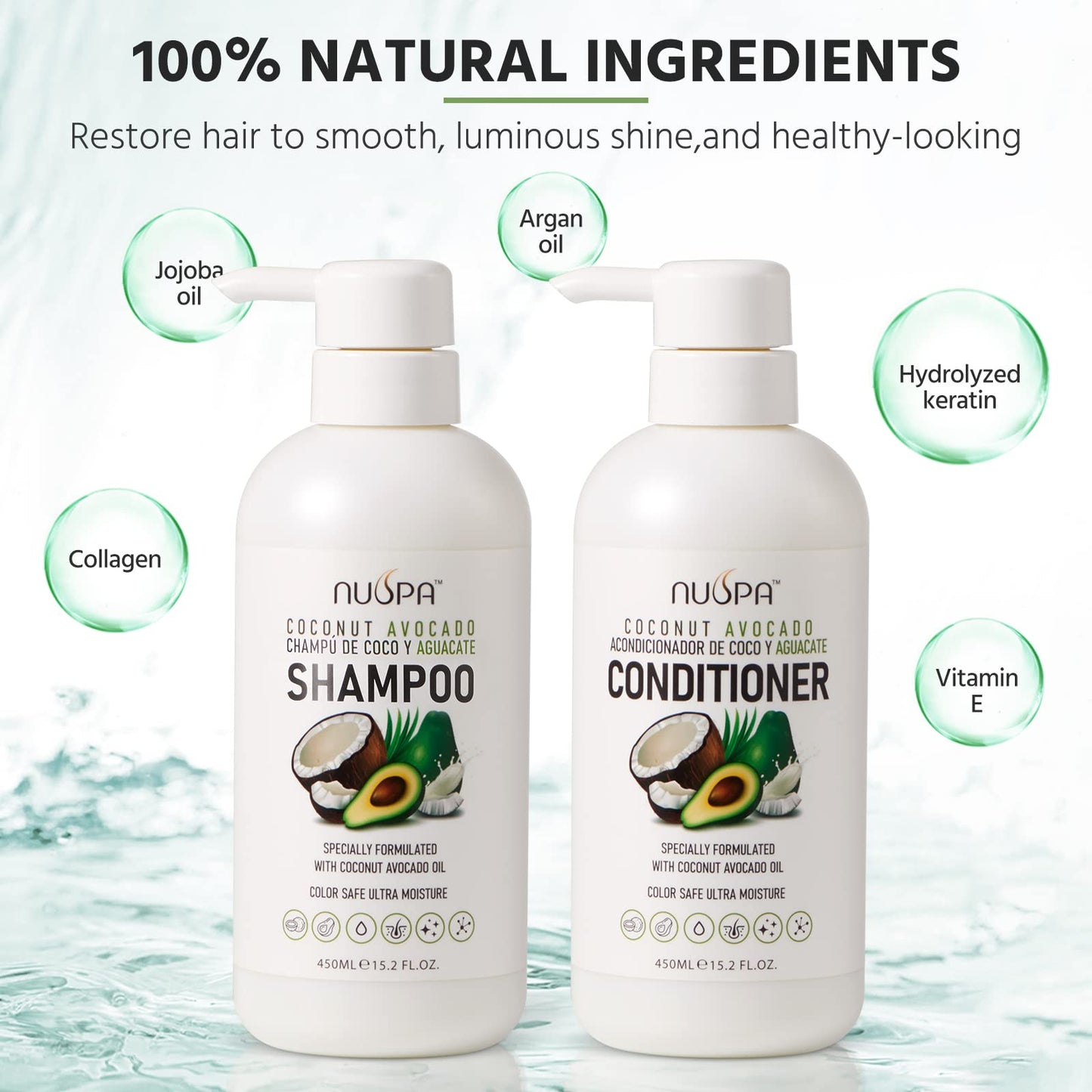 NUSPA Coconut Avocado Shampoo & Conditioner Set — Color Safe, Sulfate Free, Ultra Moisture