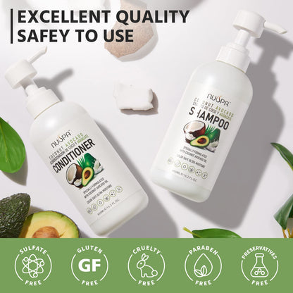 NUSPA Coconut Avocado Shampoo & Conditioner Set — Color Safe, Sulfate Free, Ultra Moisture