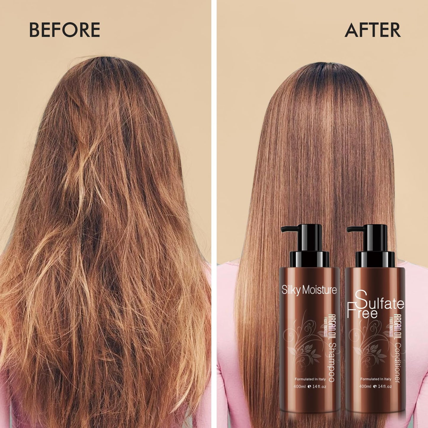 NUSPA Moisturizing Organic Moroccan Argan Oil Shampoo & Conditioner Set – Sulfate Free, Color Safe
