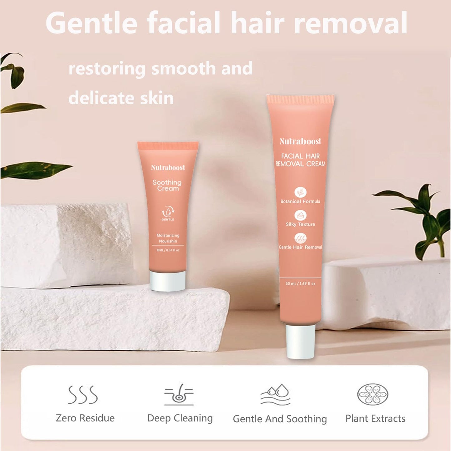 Nutraboost Women's Facial Hair Removal Cream — 4 Min, 7 Days Smooth | 2-in-1 with Soothing Cream