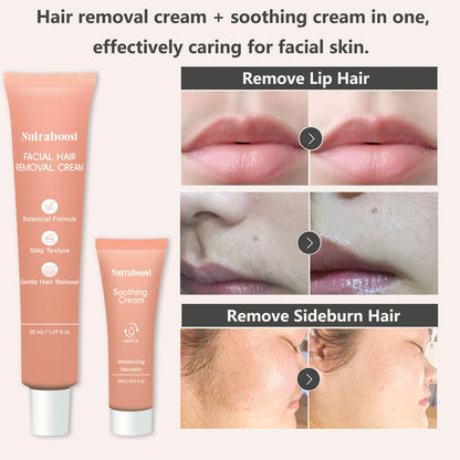 Nutraboost Women's Facial Hair Removal Cream — 4 Min, 7 Days Smooth | 2-in-1 with Soothing Cream