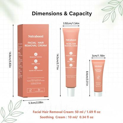 Nutraboost Women's Facial Hair Removal Cream — 4 Min, 7 Days Smooth | 2-in-1 with Soothing Cream