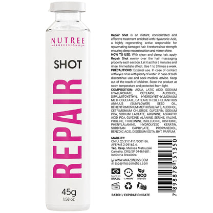 Nutree Professional Keratin Hair Treatment Repair Shot – Ultra Concentrated 1.58 oz with Keratin & Hyaluronic Acid