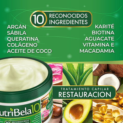 NUTRIBELA10 Hair Mask for Damaged Dry Hair – Avocado, Argan, Keratin & Coconut Oil (17oz)