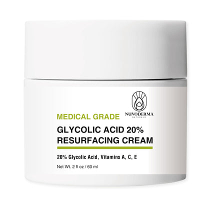 NUVODERMA Glycolic Acid Resurfacing Cream – 20% Glycolic, Vitamins A/C/E – Hydrating Anti-Wrinkle Moisturizer – 2 oz