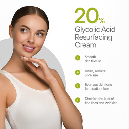 NUVODERMA Glycolic Acid Resurfacing Cream – 20% Glycolic, Vitamins A/C/E – Hydrating Anti-Wrinkle Moisturizer – 2 oz