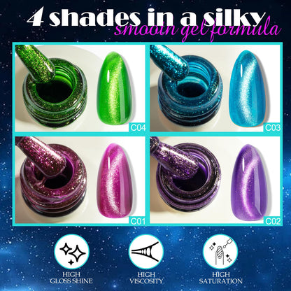 NXJ INFILILA Cat Eye Gel Nail Polish Set – 4 Magnetic Colors (15ml) LED/UV Ready