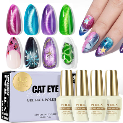 NXJ INFILILA Cat Eye Gel Nail Polish Set – 4 Magnetic Colors (15ml) LED/UV Ready