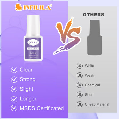 NXJ INFILILA Super Strong Nail Glue with Precision Brush – Quick Dry, 3-Pack 7ML